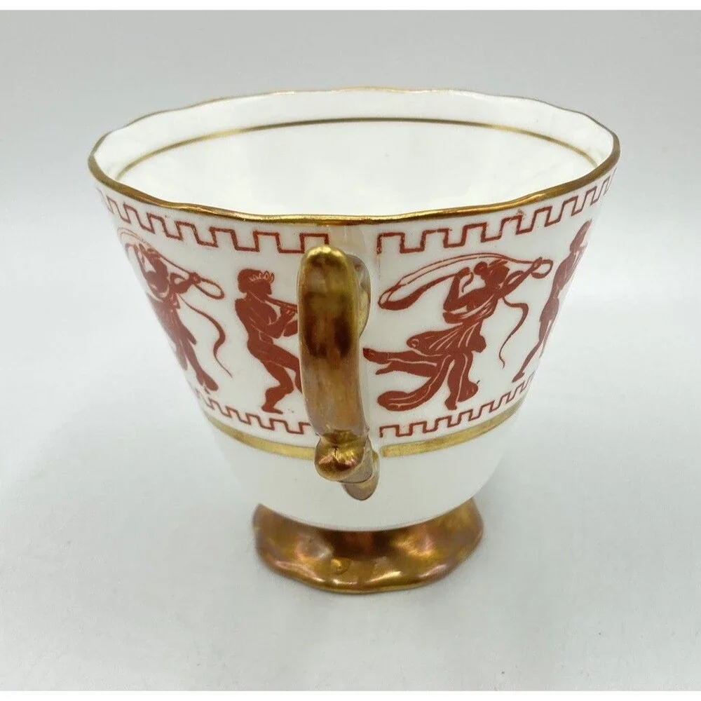 Vintage Taylor & Kent Bone China Tea Cup & Saucer Greek Figures Red Gold England